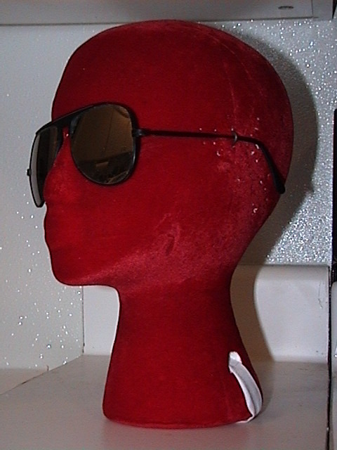 dummy head in profile on kitchen counter