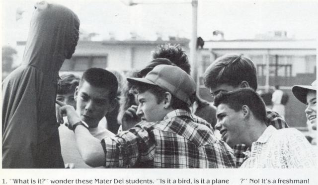 Mater Dei students check out my Pencil-Neck Geek costume