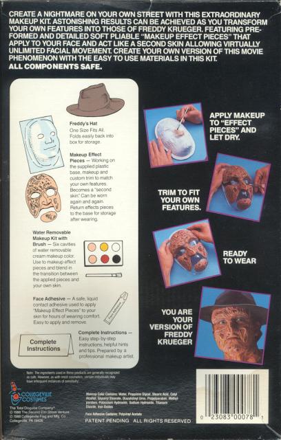 back of Freddy Krueger makeup kit box