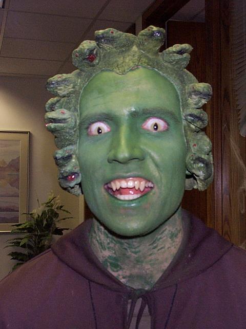 me in Gorgon costume: fangs and scaly neck