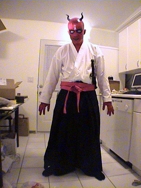 me in Onizamurai costume: full-body shot