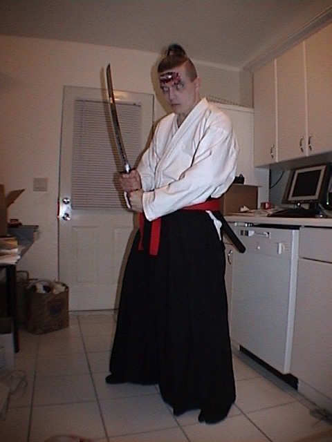 me in Samurai Killed By A Ninja costume: full-body shot