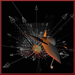jet fighter arcing away from ground explosion with missiles flying