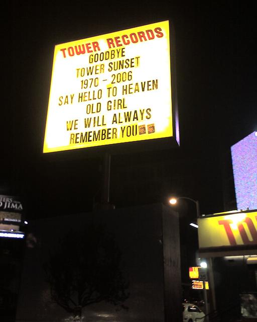 closed Tower Records Hollywood: sign
